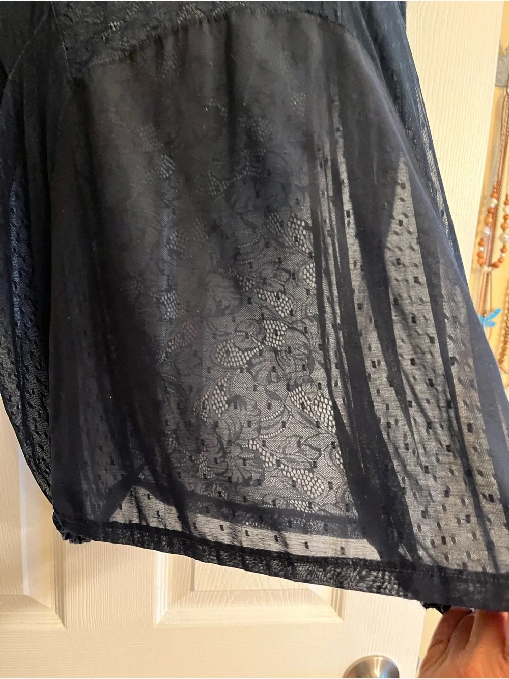 Free People Navy Floral Sheer Lace Top